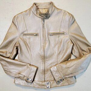 Paola Frani Metallic Leather Jacket | Made in Italy | Small